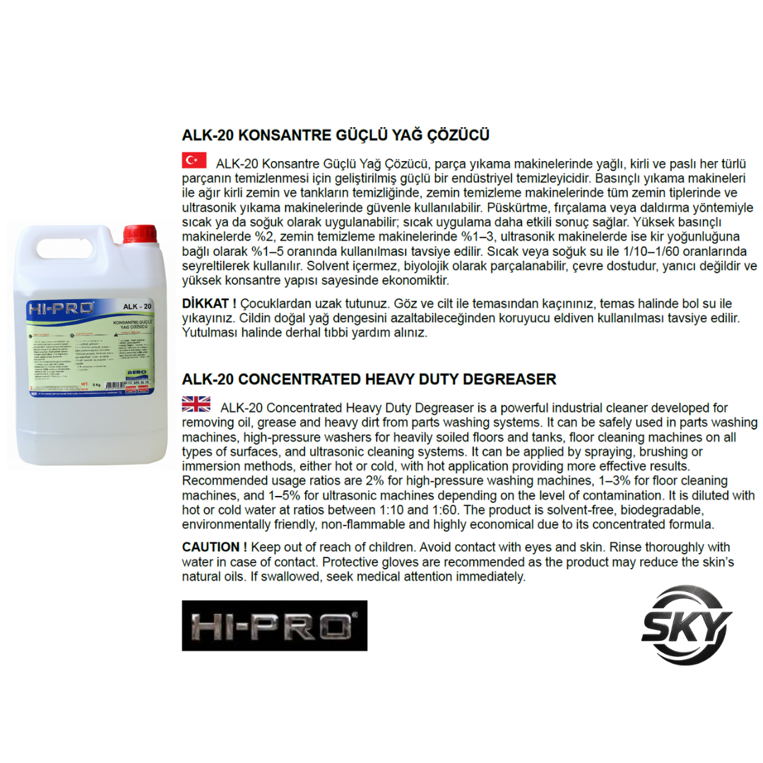 ALK-20 Konsantre Güçlü Yağ Sökücü 5 Kg.