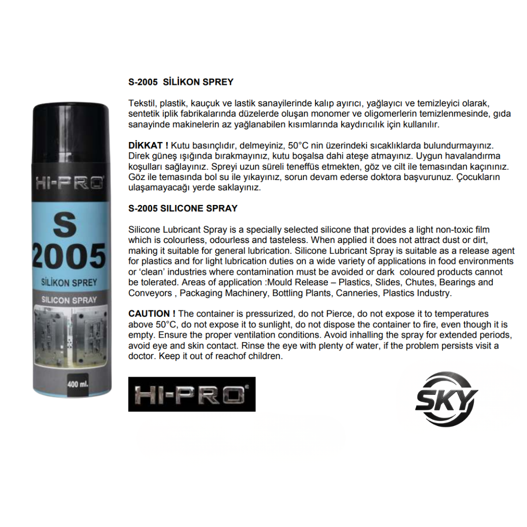 S-2005 Kalıp Ayırıcı Silikon Sprey 400 ml.