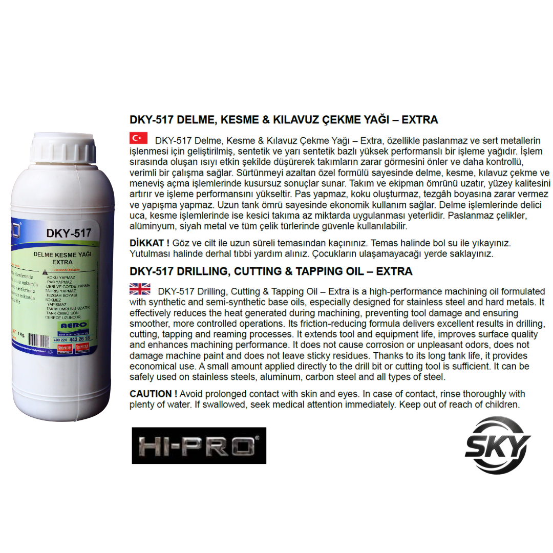 DKY-517 Delme Kesme ve Kılavuz Çekme Yağı - Extra 1 kg.