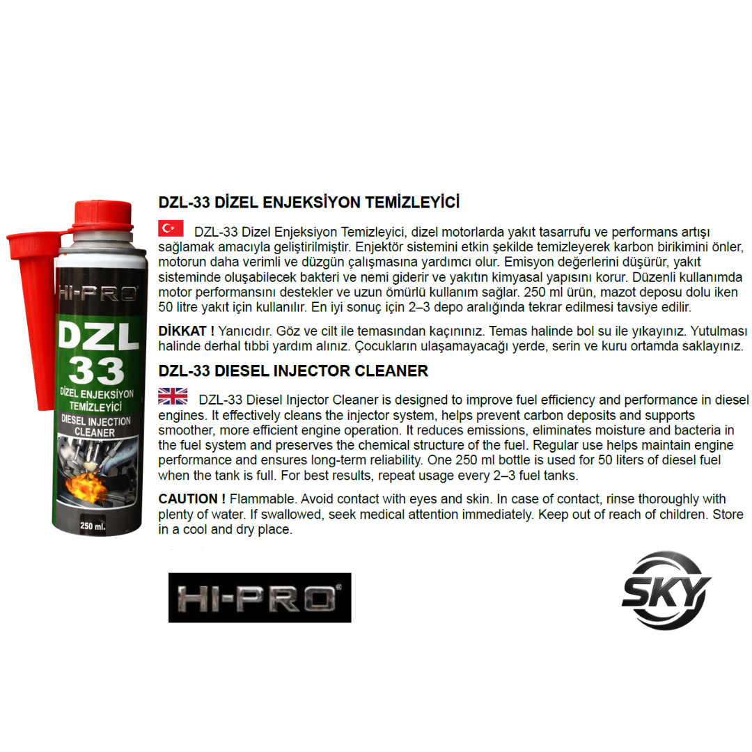 DZL-33 Enjektör Temizleyici 250 ml.