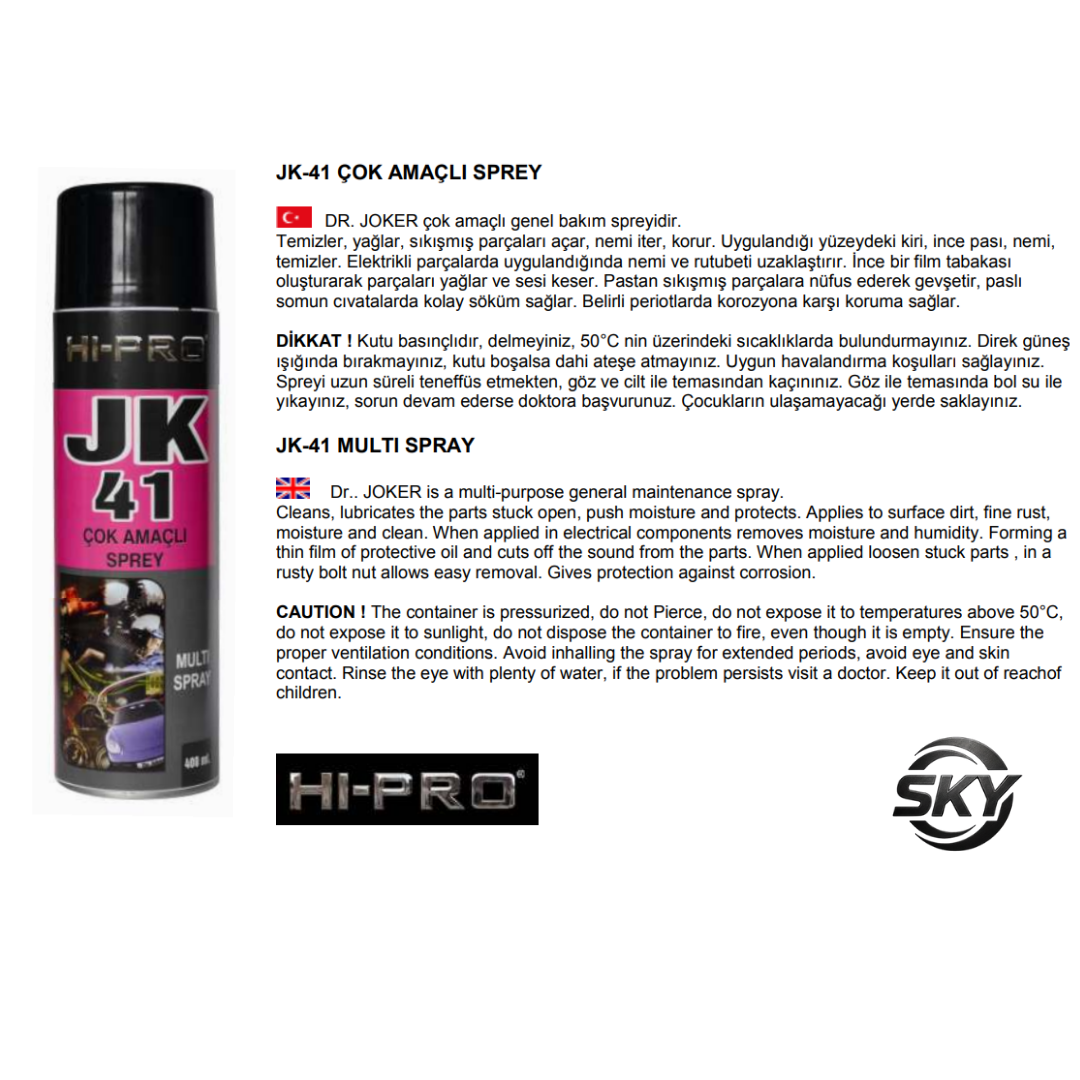 JK-41 Dr. Joker - Çok Amaçlı Sprey 200 ml.
