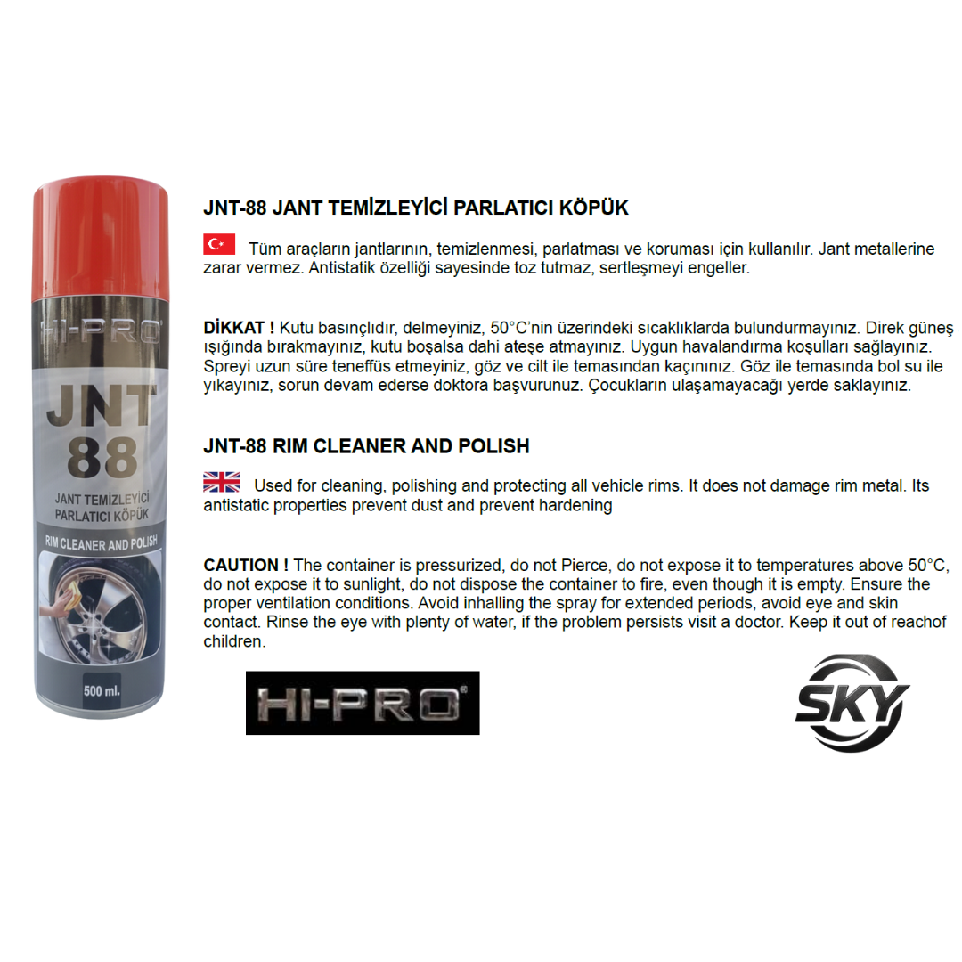 JNT-88 Jant Temizleyici Parlatıcı Köpük 500 ml.