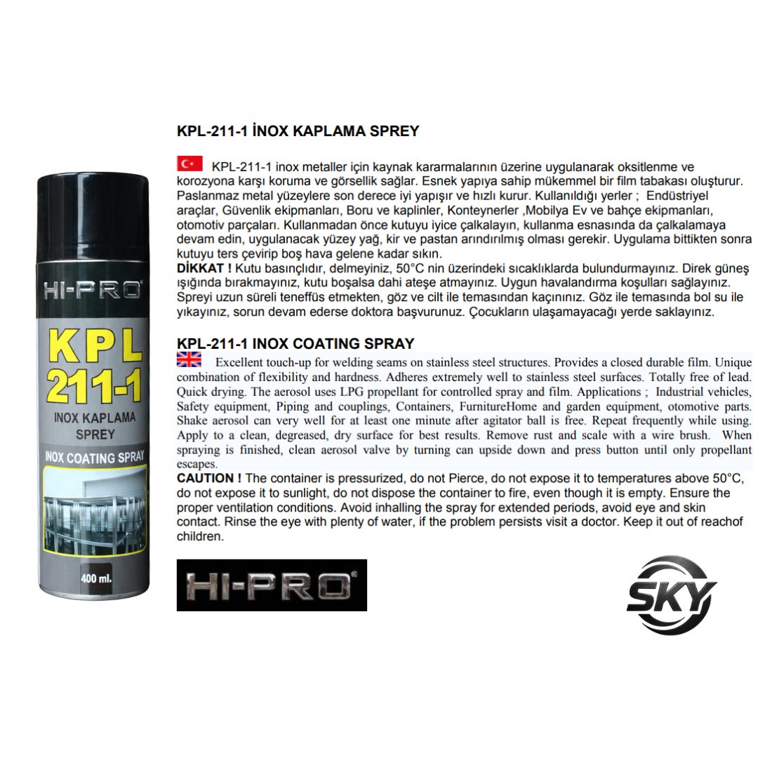 KPL-211-1 Inox Kaplama Sprey 400 ml.