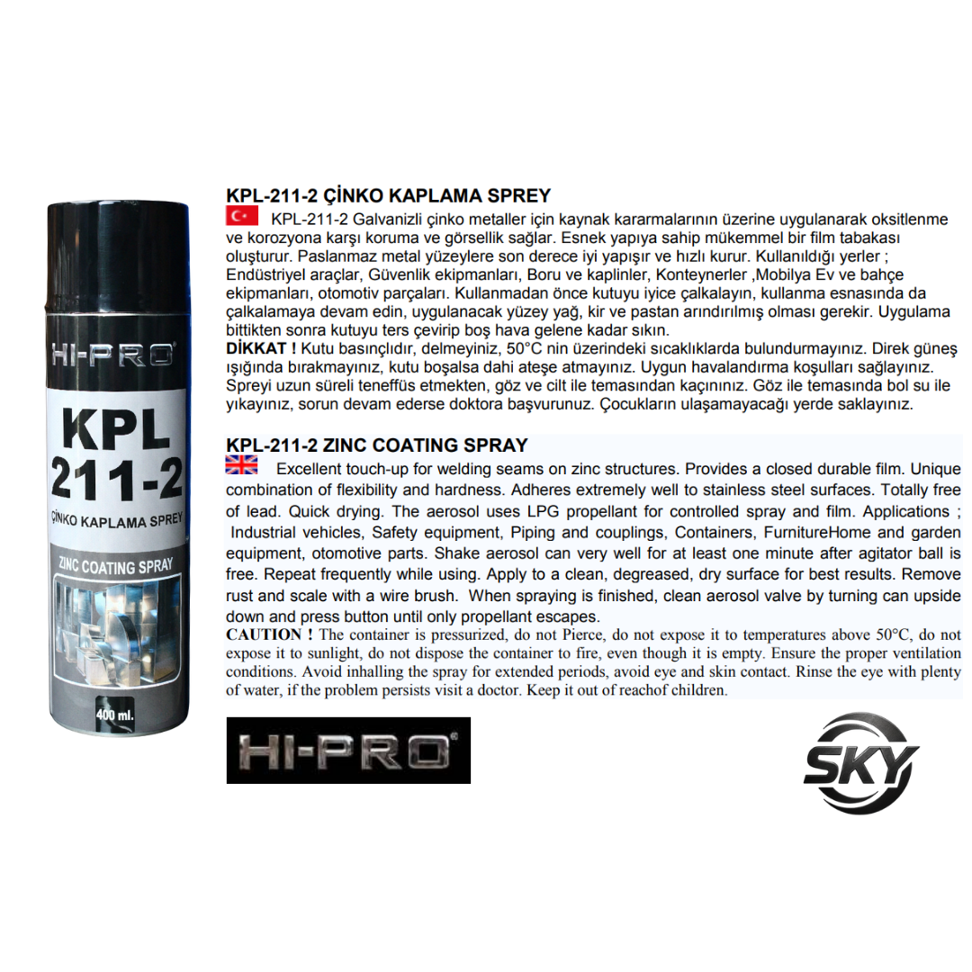 KPL-211-2 Çinko Kaplama Sprey 400 ml.
