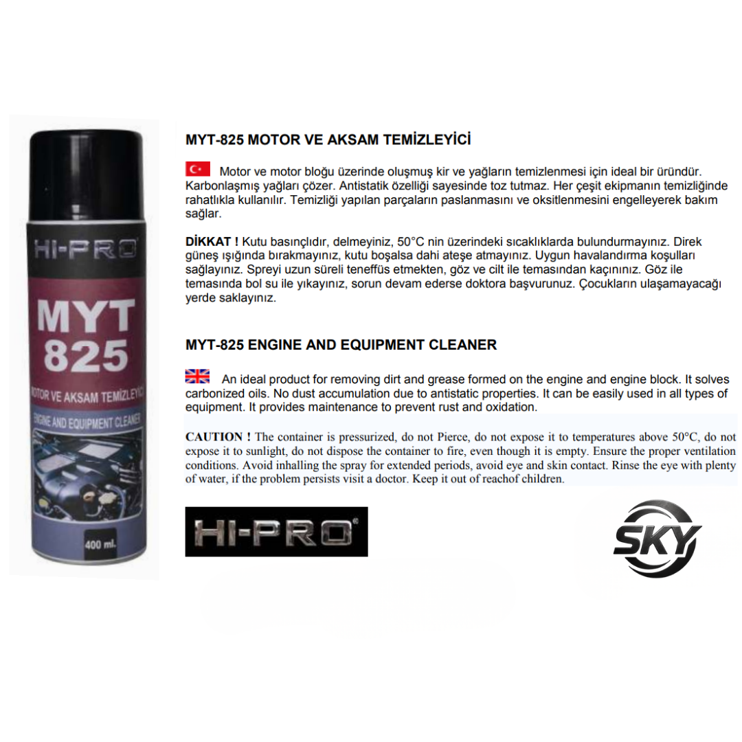 MYT-825 Motor ve Aksam Temizlik Sprey 400 ml.