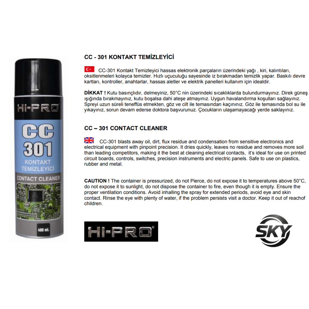 CC-301 Kontakt Temizleyici Sprey 500 ml.